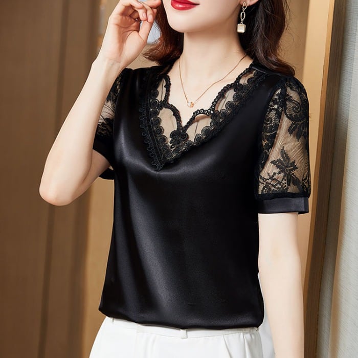 初回送料無料 夏レディースファッション カジュアル ゆったり レースサテン セクシー トップス