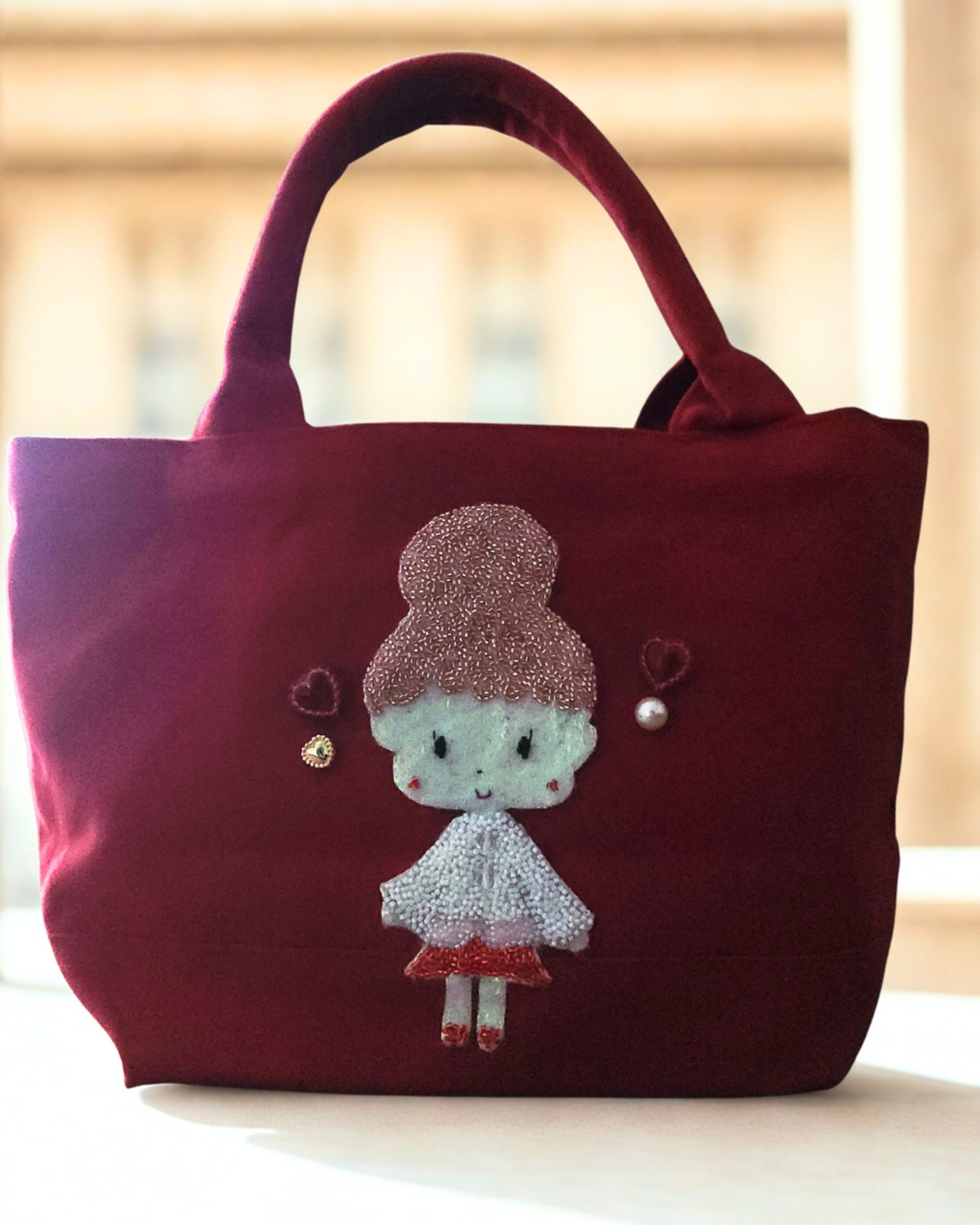 ♡ビーズ刺繍トートバッグ♡ ワインレッド - 3