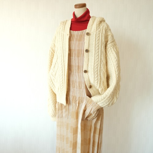 ウール フーデットニットカーディガン