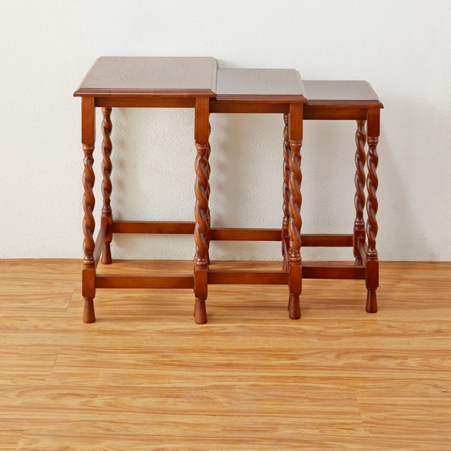 おしゃれ オーク材 無垢 ネストテーブル 飾台 花台 木製 インテリア アンティーク サイドテーブル ネストテーブル おしゃれ Old British Style オーク材 無垢 ブラウン 飾台 花台 木製 インテリア アンティーク 雑貨屋リエット