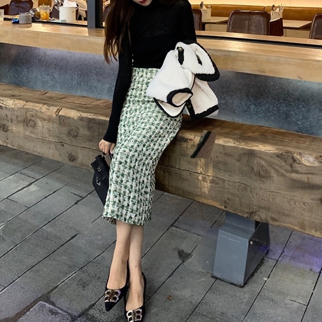 tweed high waist skirt（2color）<sk1202>