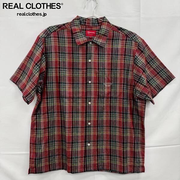 シュプリーム SUPREME 22SSプレイド ロゴ チェック 半袖 シャツ 赤 Supreme/シュプリーム【22SS】Metallic Plaid S/S Shirt/チェック 半袖