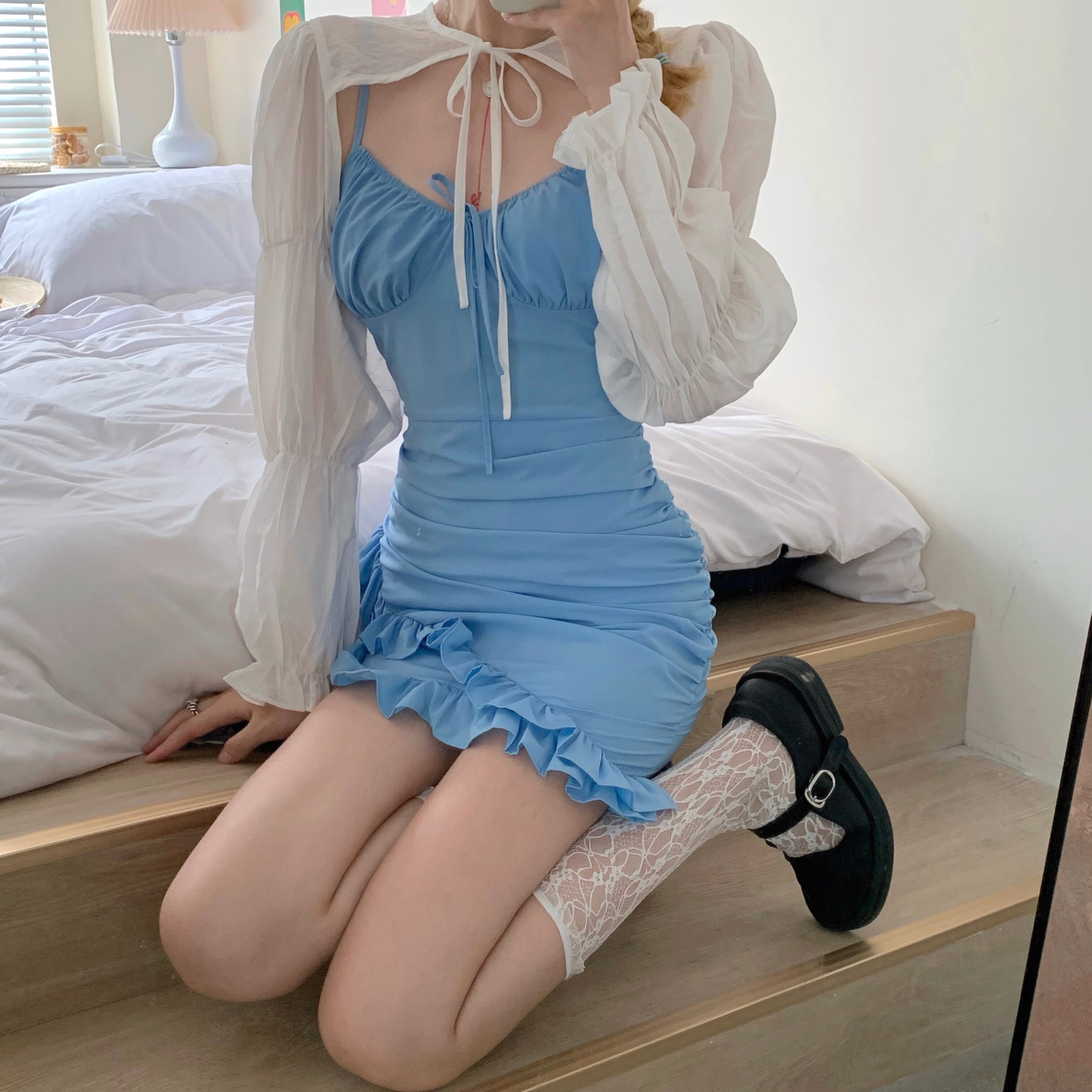 スカート サマースタンダードブルーショートスリムドレス レトロ 夏物 ドラファッションホール6283450784