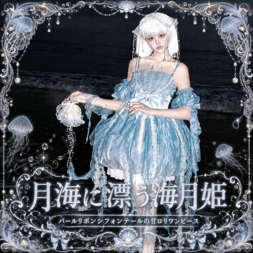 月海に漂う海月姫 パールリボンシフォンテール甘ロリキャミワンピース2点セット