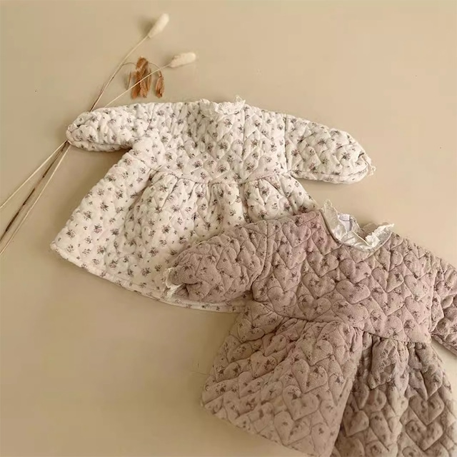 【BABY&KID】冬作厚手花柄レース襟ワンピース