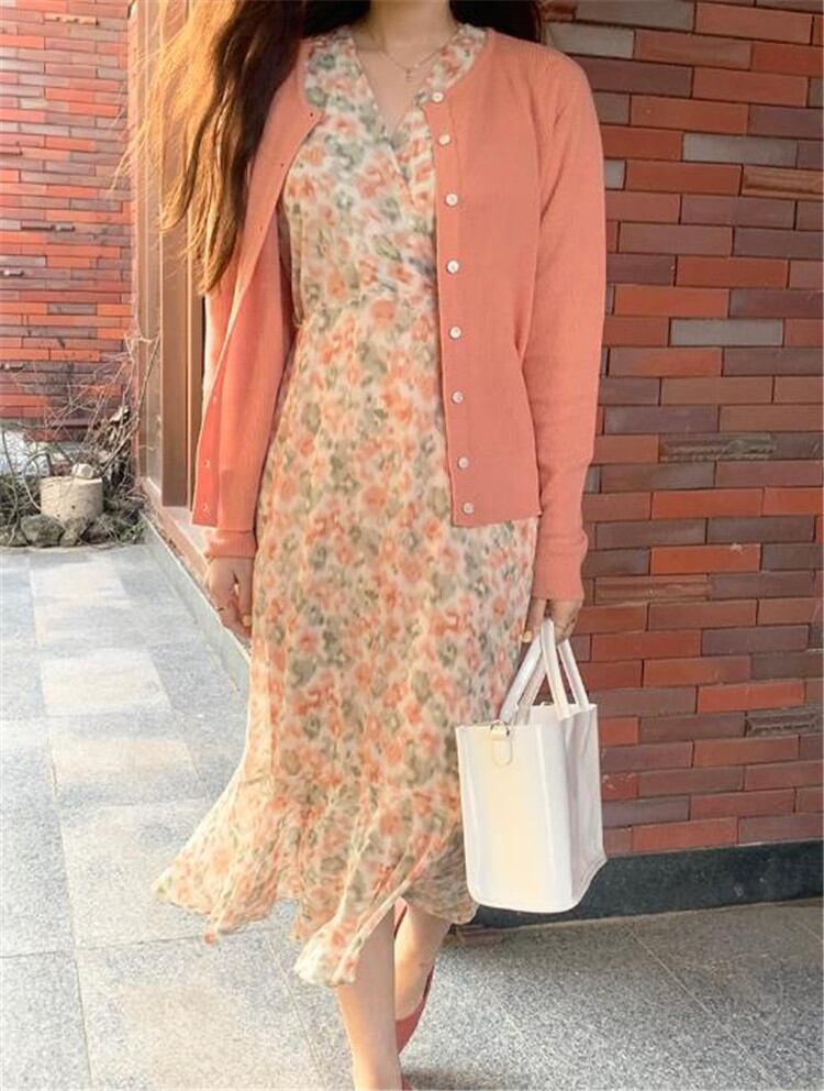 サマー 気質 ワンピース 百掛け カジュアル 大人気 花柄 Vネック スリム