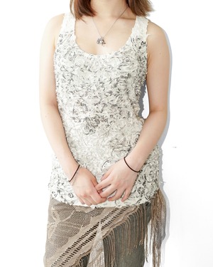Vintage graphic pattern pleats tank top “made in UDA”