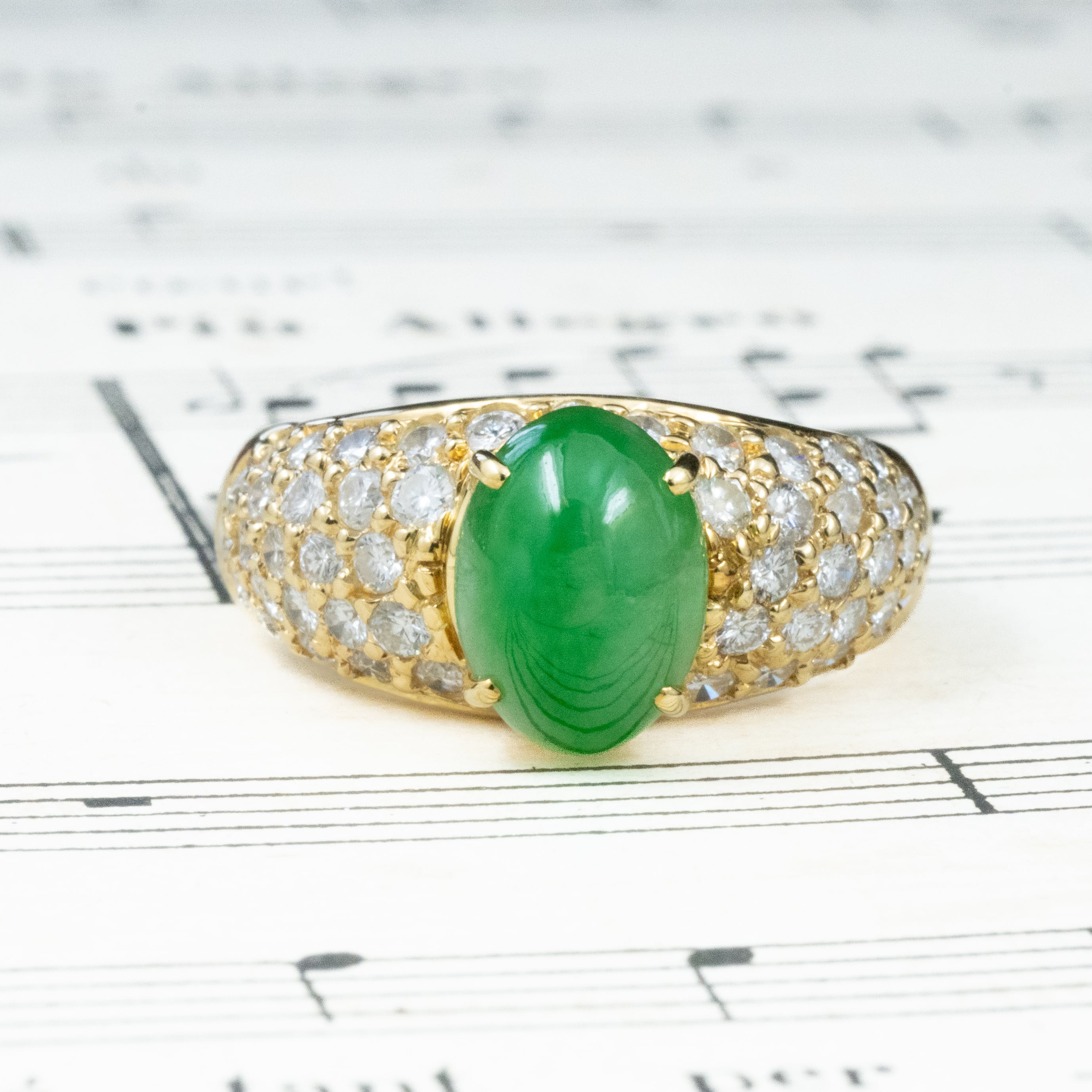 日本の作品】昭和レトロ デザイン リング K18 750 翡翠 2.58ct