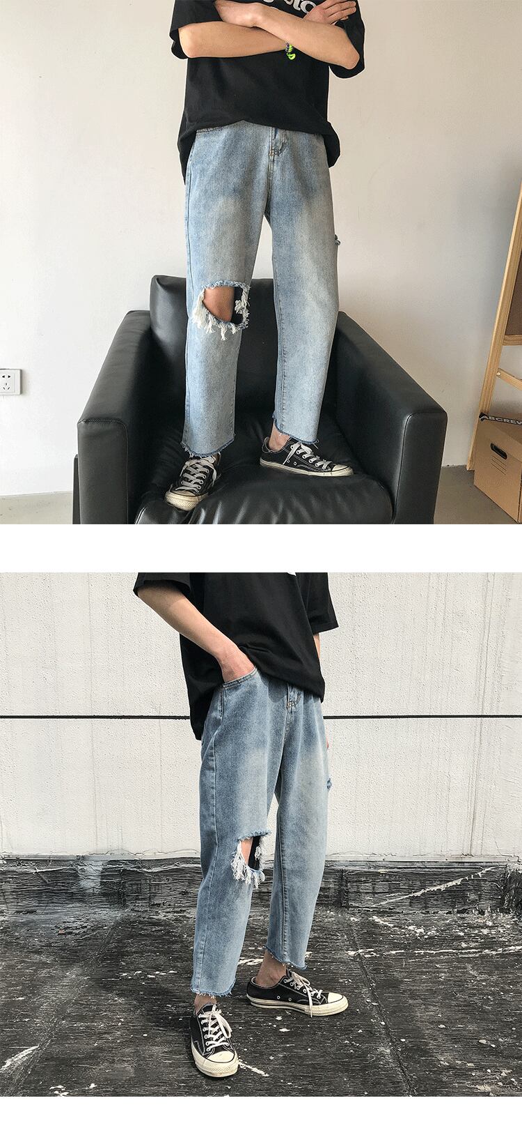 全1色 デニム パンツ ストレート カジュアル ダメージ おしゃれ