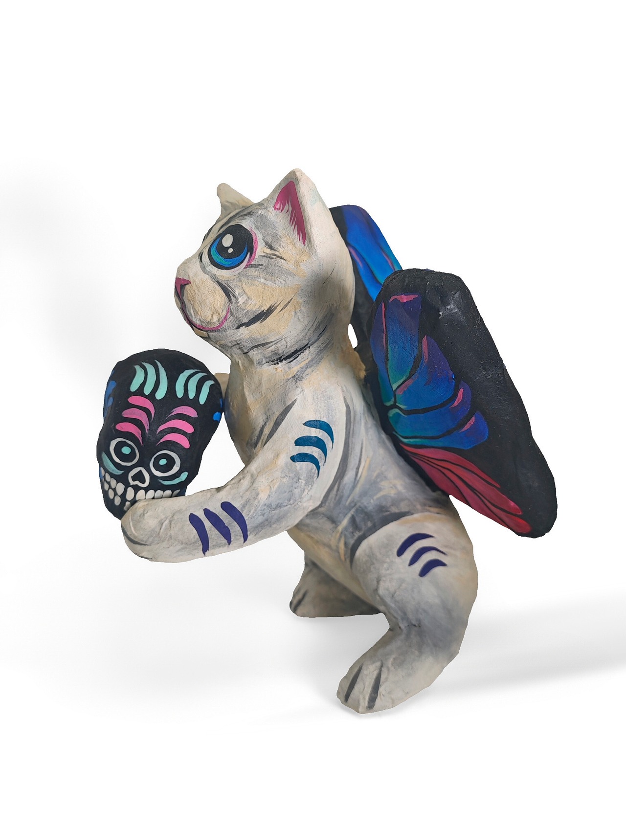 ヴィンテージ雑貨 ハンドメイド メキシコ紙彫刻キャット（白）