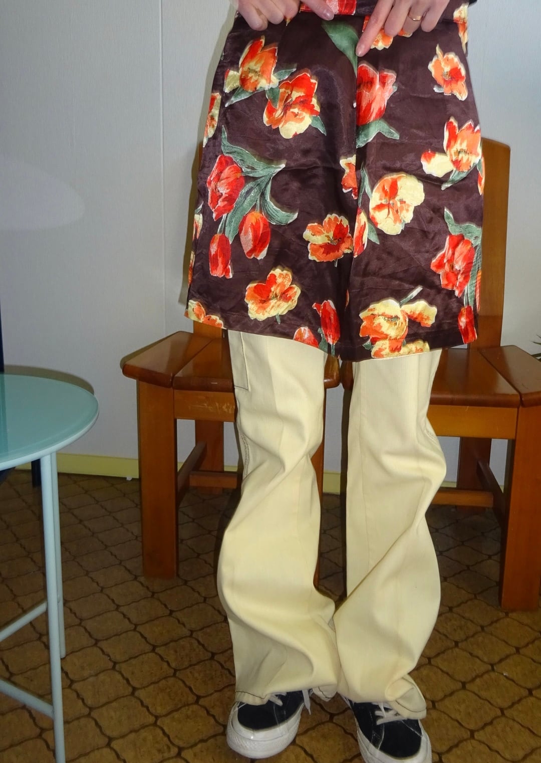 80s-90s European Floral Print Midi Skirt