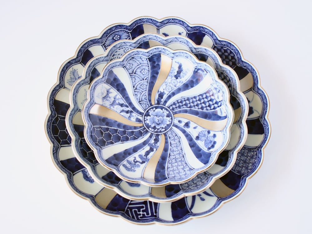 林九郎窯 古伊万里様式 藍青シリーズ 銀彩祥瑞プレート 24.5cm【 石丸