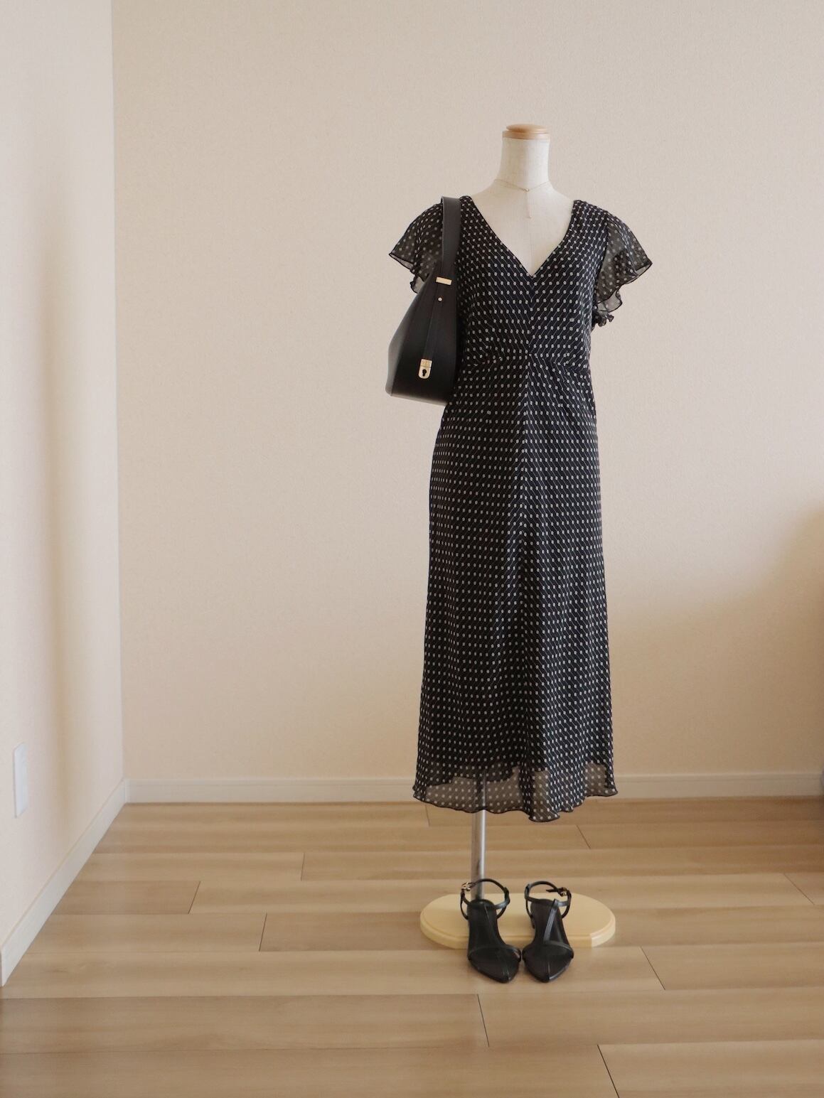 ●made in USA flower dot striped design sheer long dress