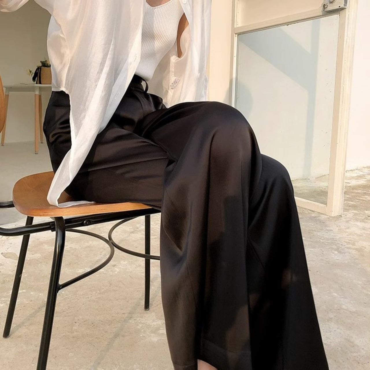 ハイウエストサテンワイドパンツ W00646