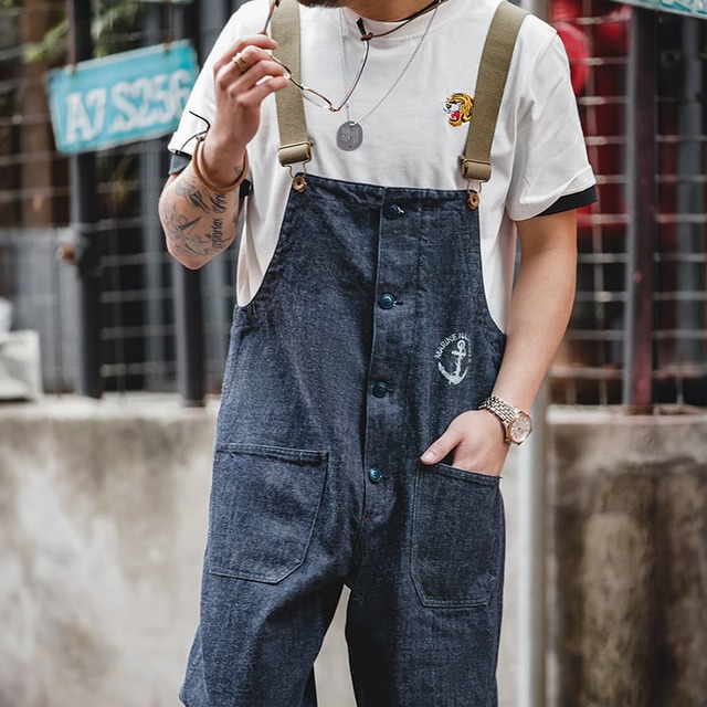 Navy deck denim overalls 00182