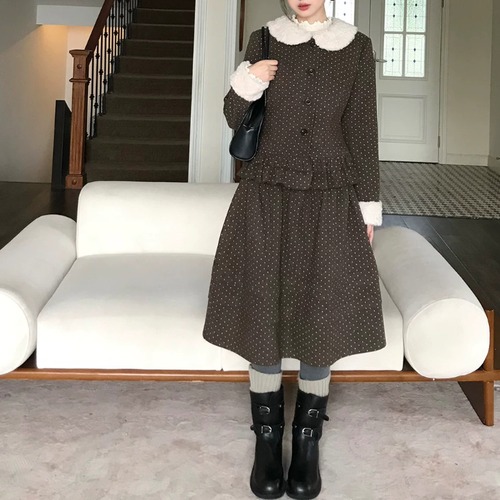 ファーカラーフリルヘムドットジャケット ・79329