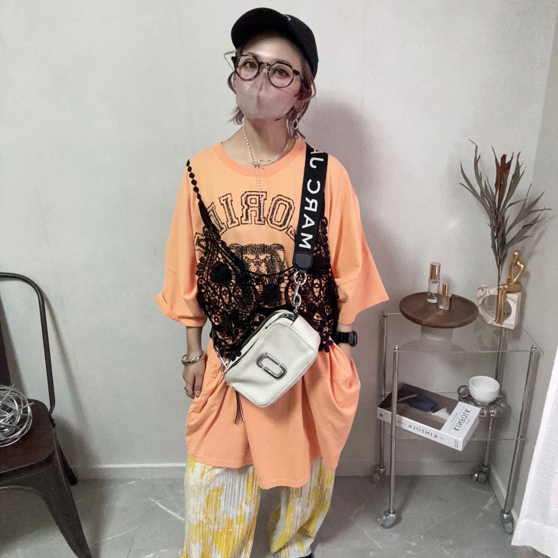 bear print switching big tee【Orange】