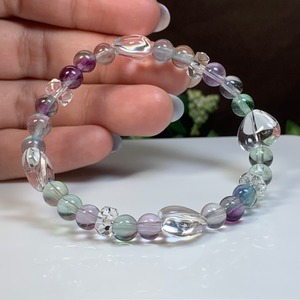 7.ハート水晶×フローライト・デザインブレスレット