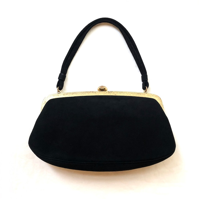 Vintage "Coblenz" Black Perma Suede Kisslock Bag / ヴィンテージゴールドがま口バッグ