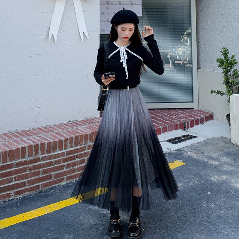 スプリングAラインスカート ブラックハイウェストウェストロング 春物 スーパーモール80137905500