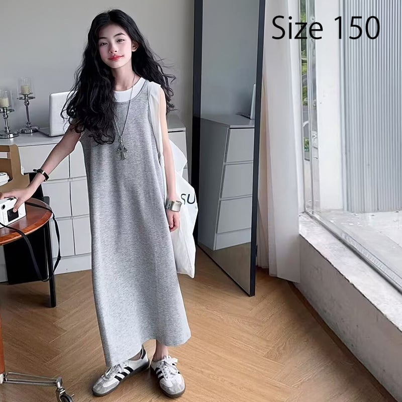 【即納商品】フェイクレイヤードのロングワンピース