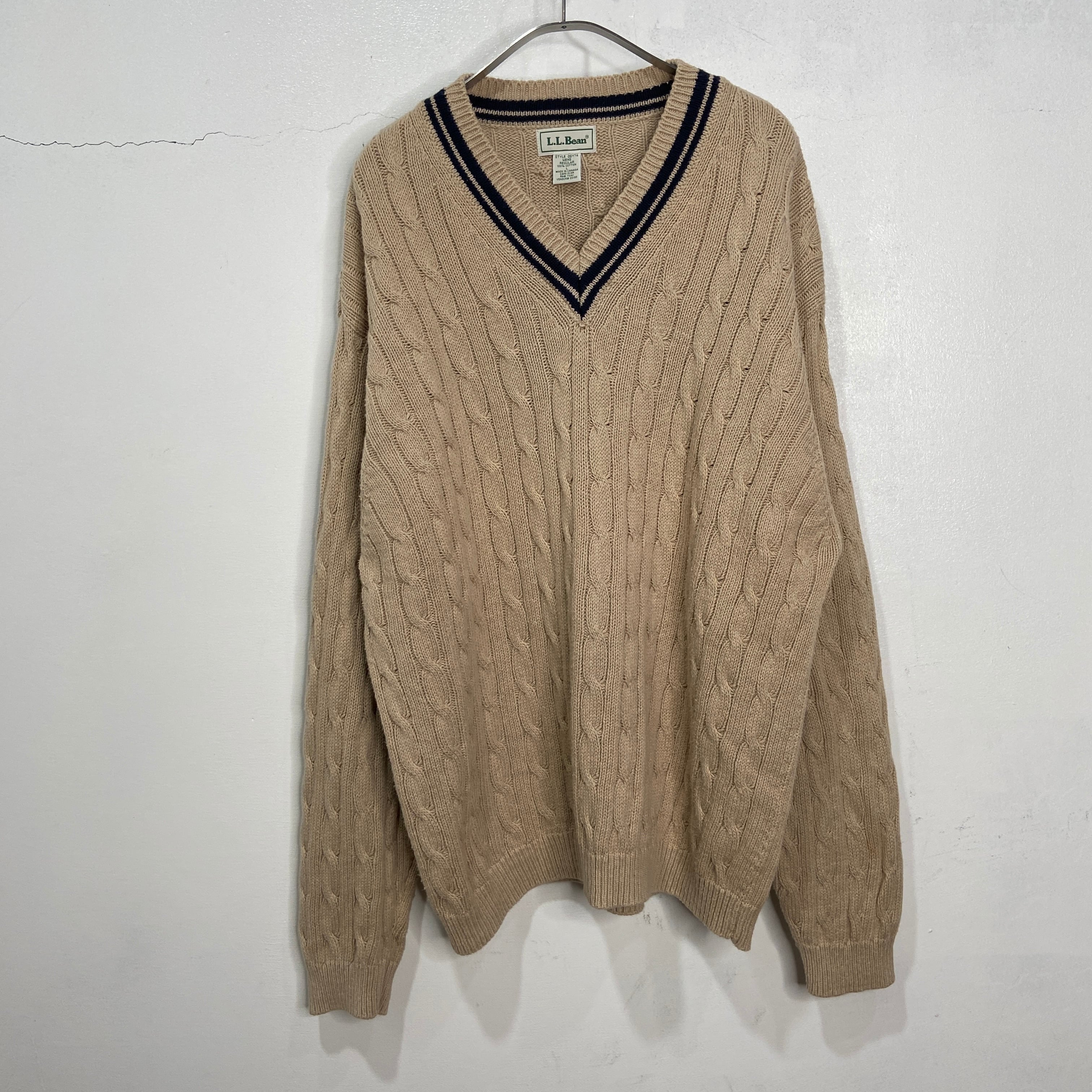 90s L.L.Bean チルデンセーター Vネックニット ベージュ L 90s L.L.Bean チルデンセーター Vネックニット ベージュ L