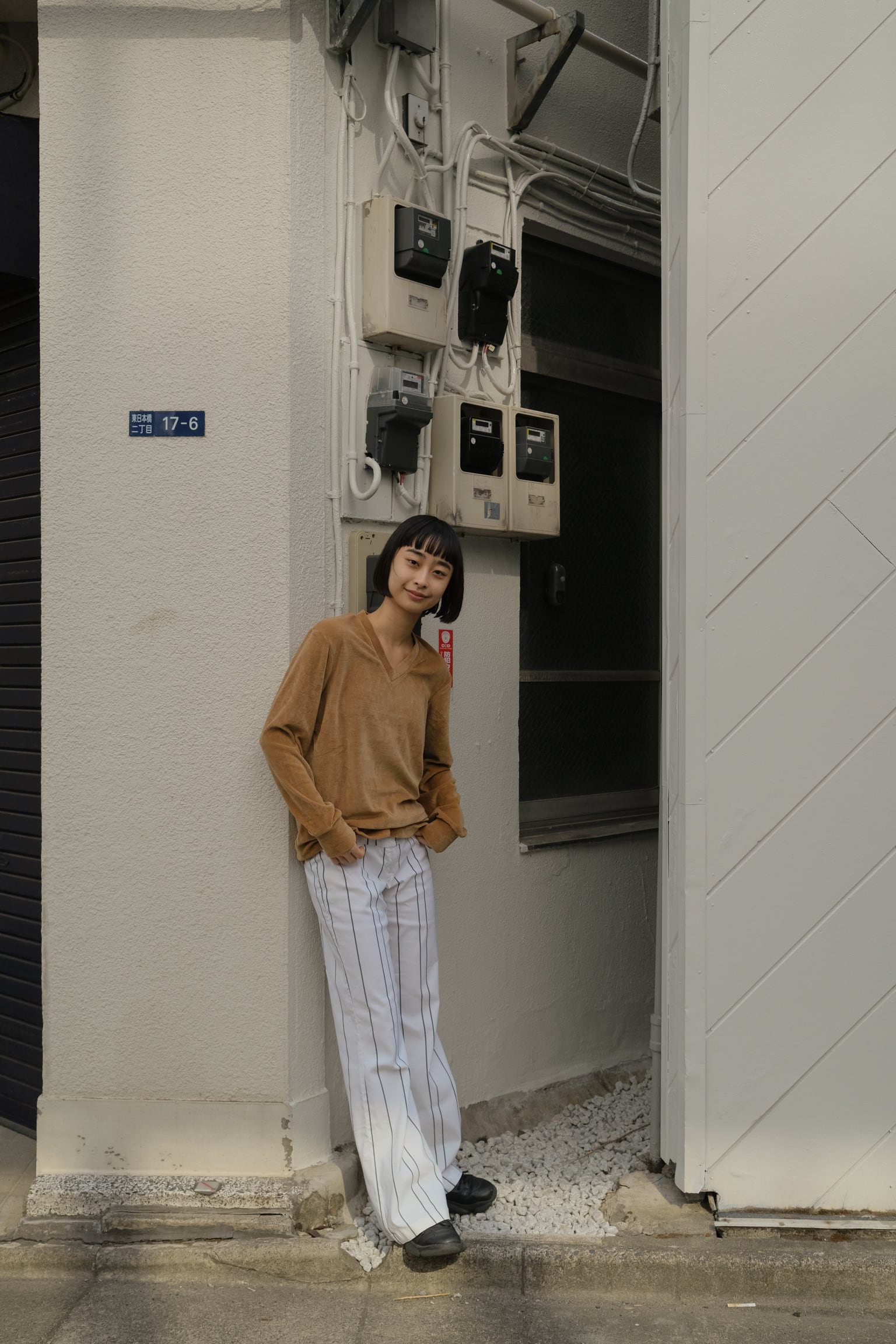 ストライプホワイトワイドパンツ