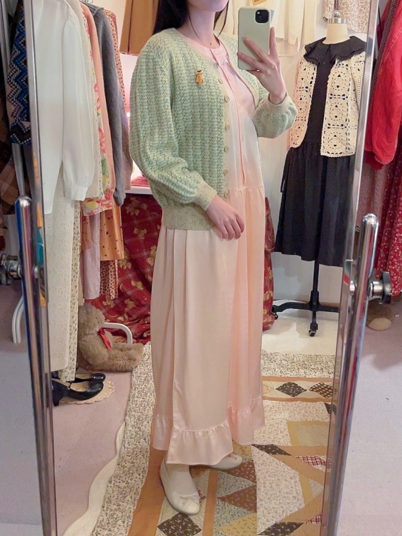 light green lame knit cardigan