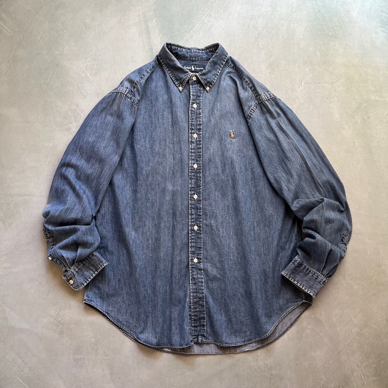Ralph Lauren CLASSIC FIT デニムシャツ BD ラルフローレン ブルー XL 古着