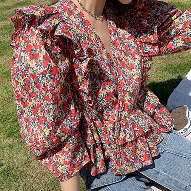 floral french retro shirt　　　2-624