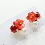 赤い梅のビジュー 【ピアス】