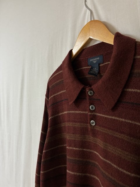 Border Knitting Pattern Polo Collar Sweater
