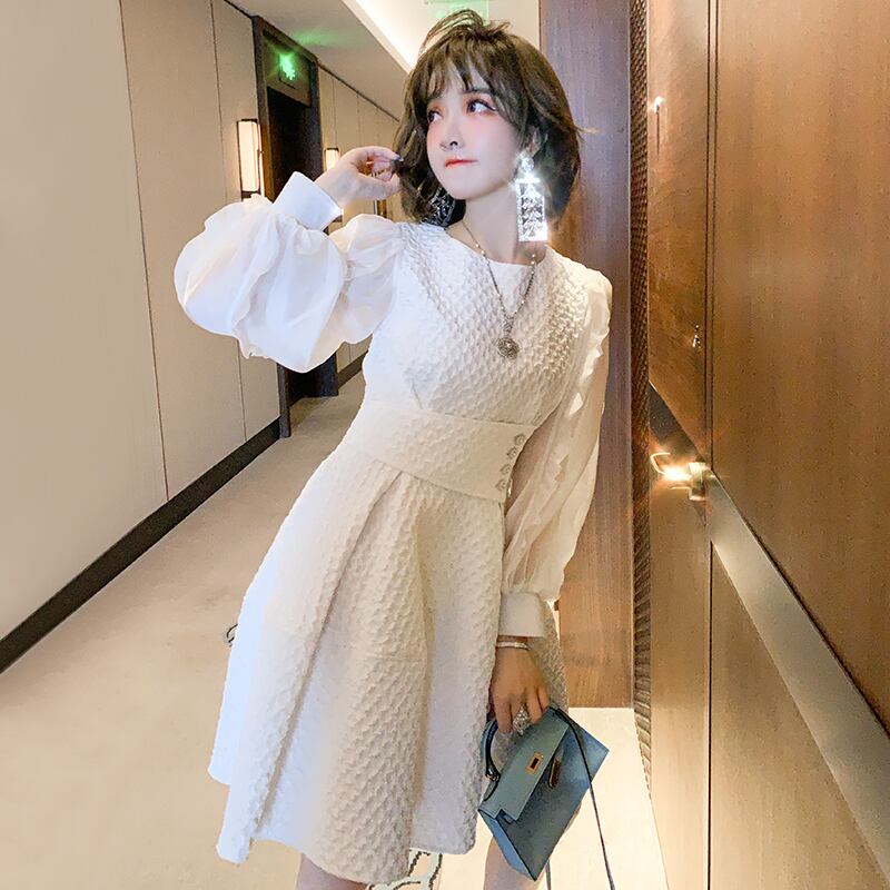 ジャカードウェストドレス オータム エレガント 秋物 MIUCO7718974910