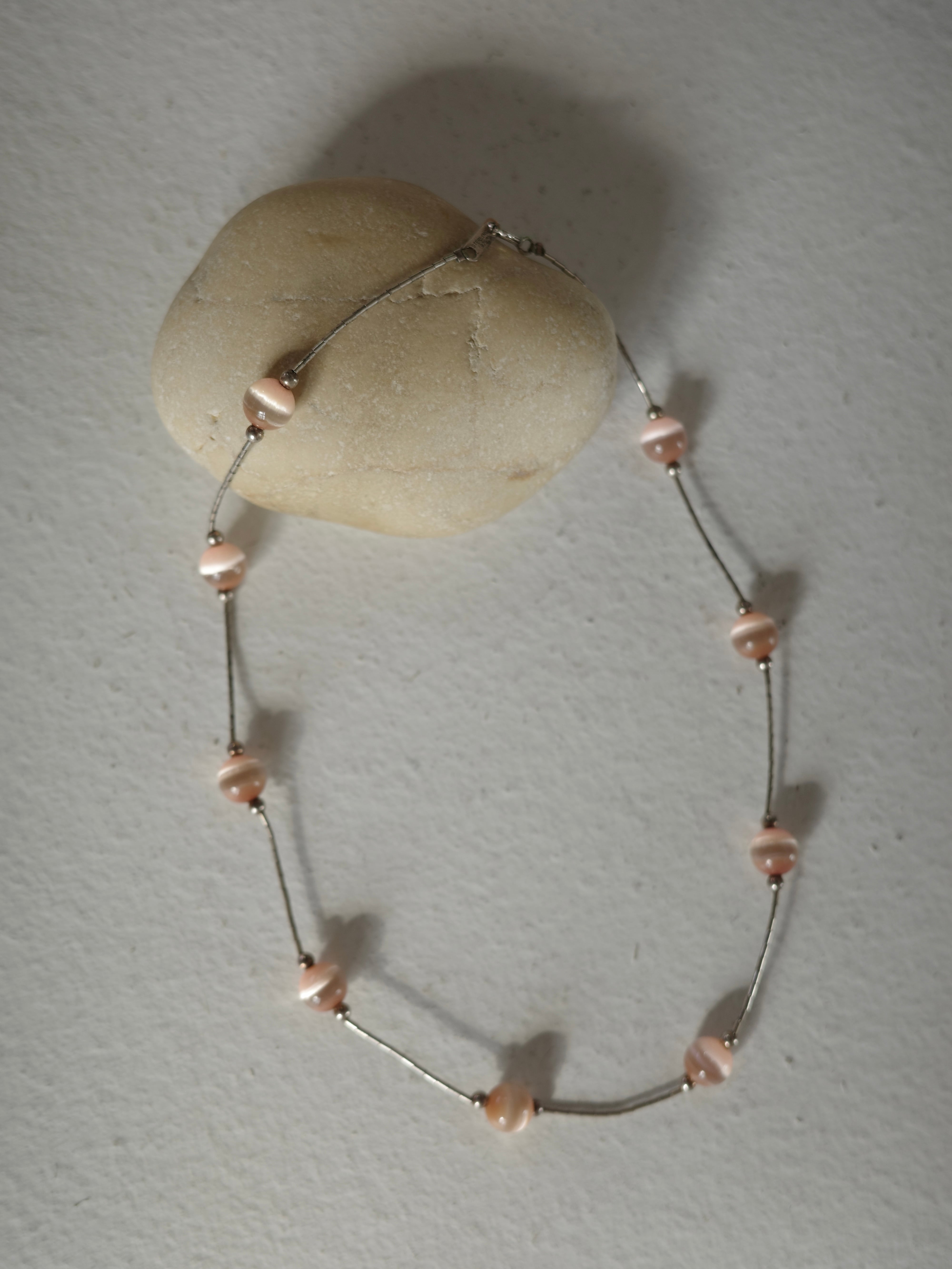 〈vintage silver925〉pink stone liquid beads necklace