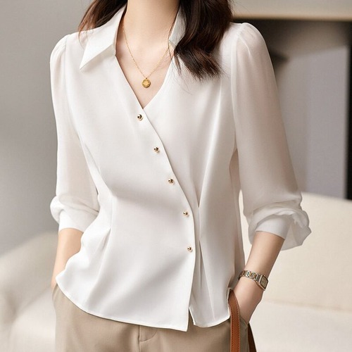 送料無料 レディース 春新作 韓国風 無地 シンプル 半袖 ブラウス 春秋 通勤 事務服 オフィス フォーマル 白 黒 トップス 大人可愛い