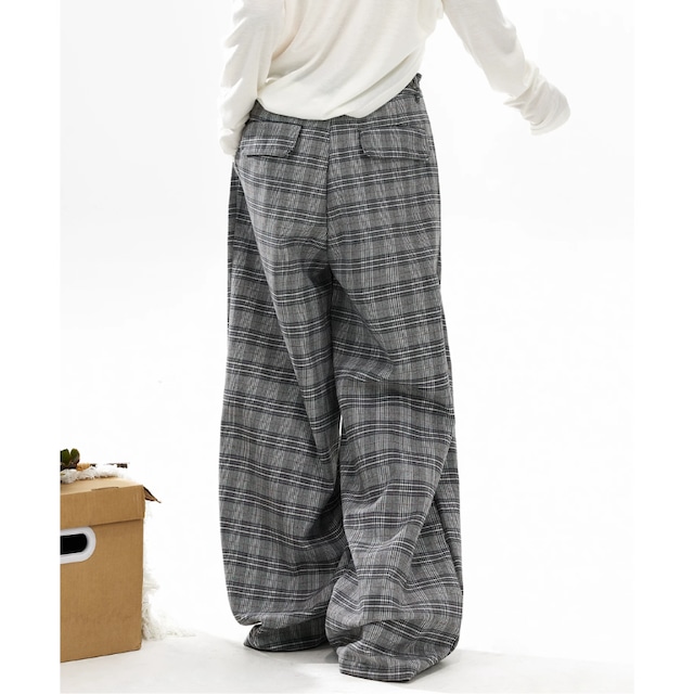 grey check tuck pants　グレーチェックタックパンツ　J2121