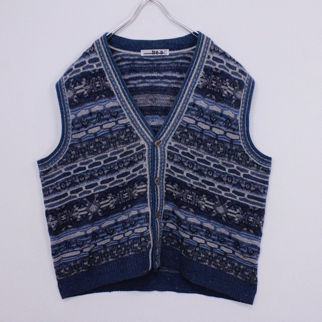 【Caka act2】Geometric Nordic Pattern Euro Vintage Loose Knit Vest