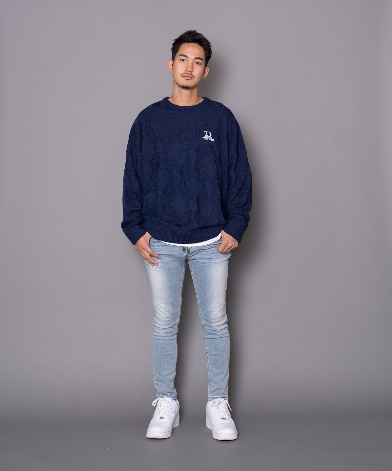 【#Re:room】MONOGRAM JACQUARD BIG CREW KNIT［REK104］