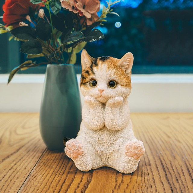 頬杖をつく三毛猫 オブジェ woobia ウービア REH23003-21