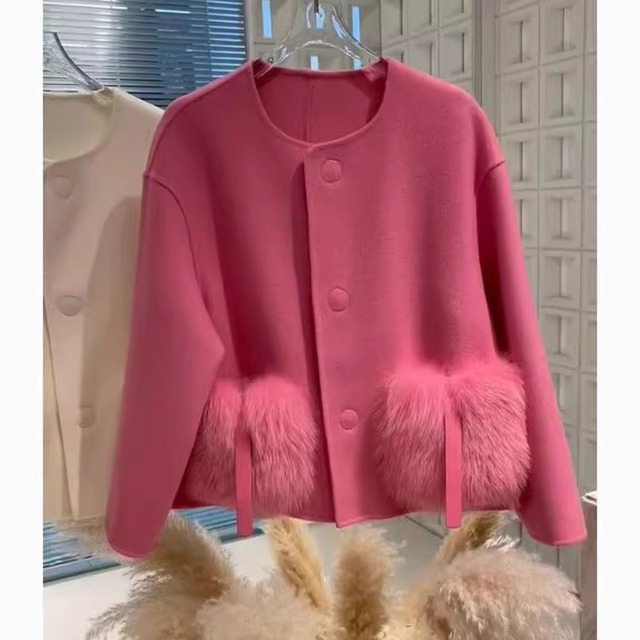 fur combo design knit cardigan　＜j101774＞