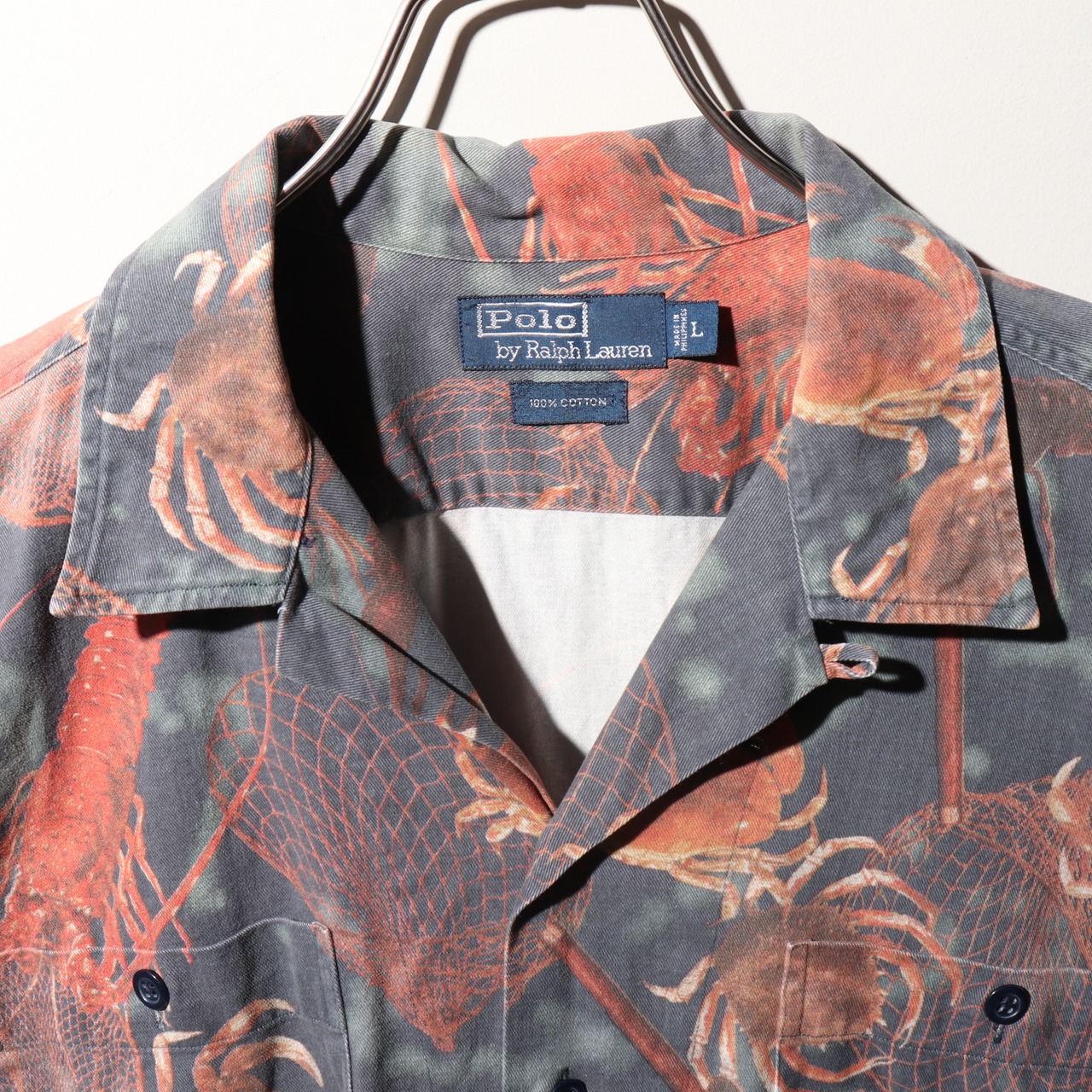 美品 L 総柄 ポロラルフローレン 半袖開襟シャツ 甲殻類 イセエビ カニ 伊勢海老 蟹 polo ralph lauren