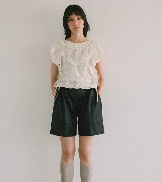Gather crochet edging TOP・C/#white