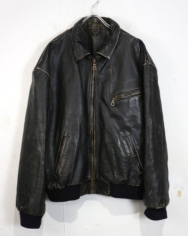 【Caka act2】80's Beautiful Aging Euro Vintage Zip Up Leather Jacket