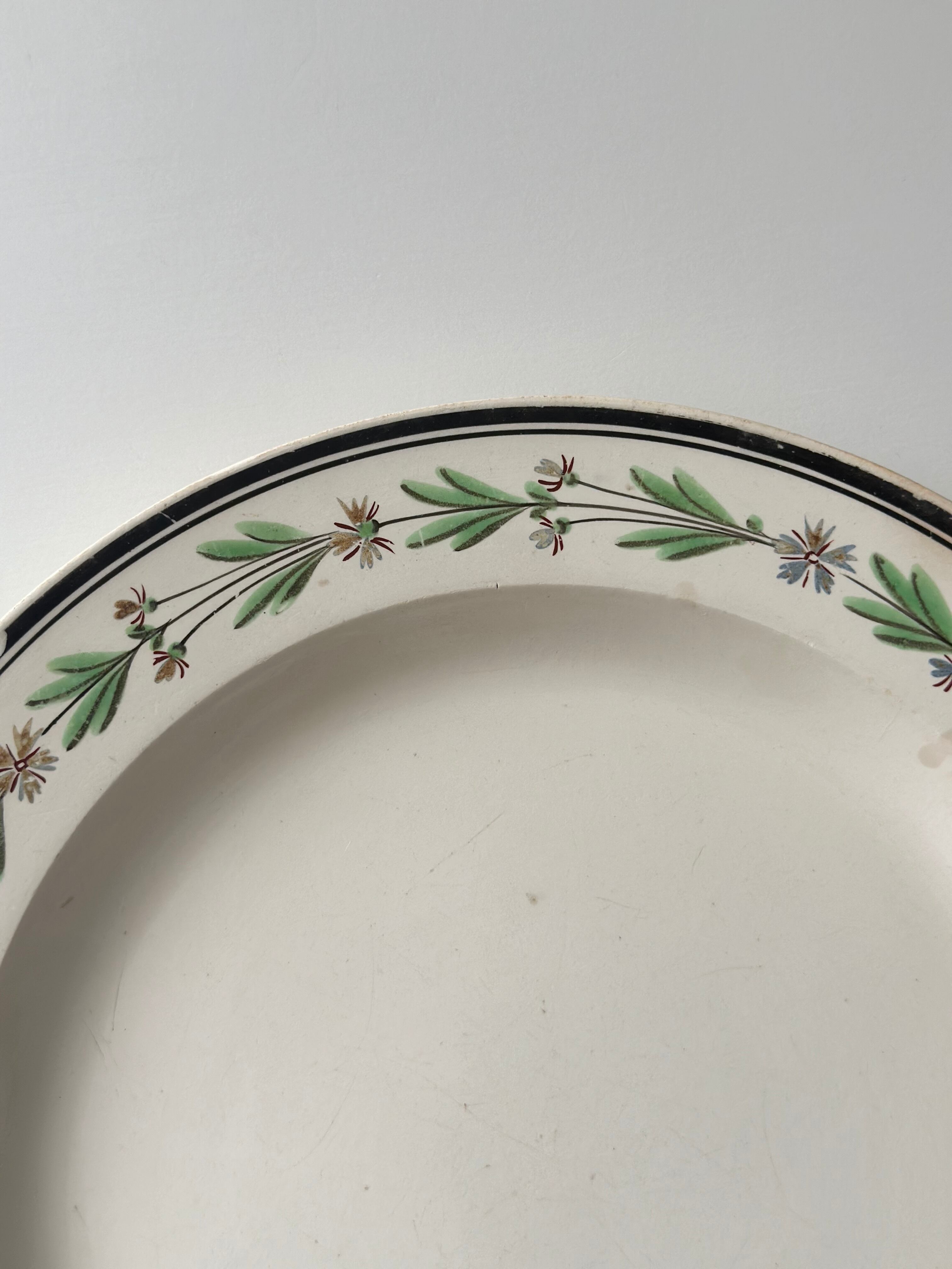 フランスアンティーク】花 リム皿 1800年代 クレイユモントロー グリーン