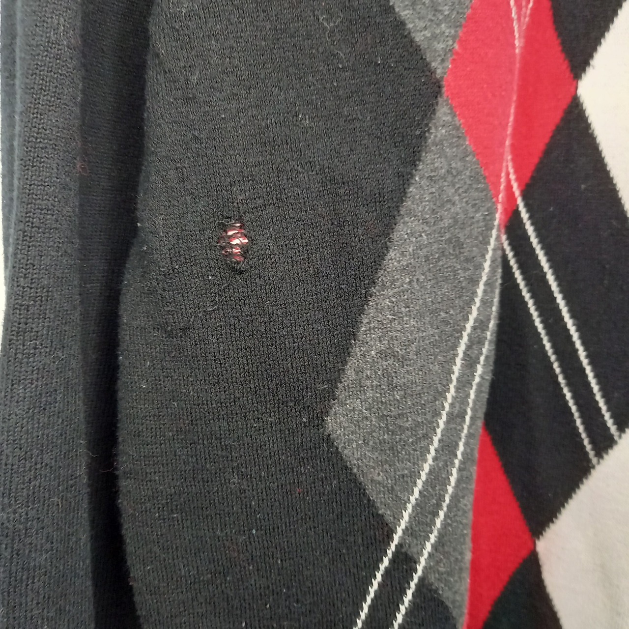 00s　XG　ハーフジップ　コットンニット　セーター　薄手　ハイゲージ　アーガイル　ブラック　XL