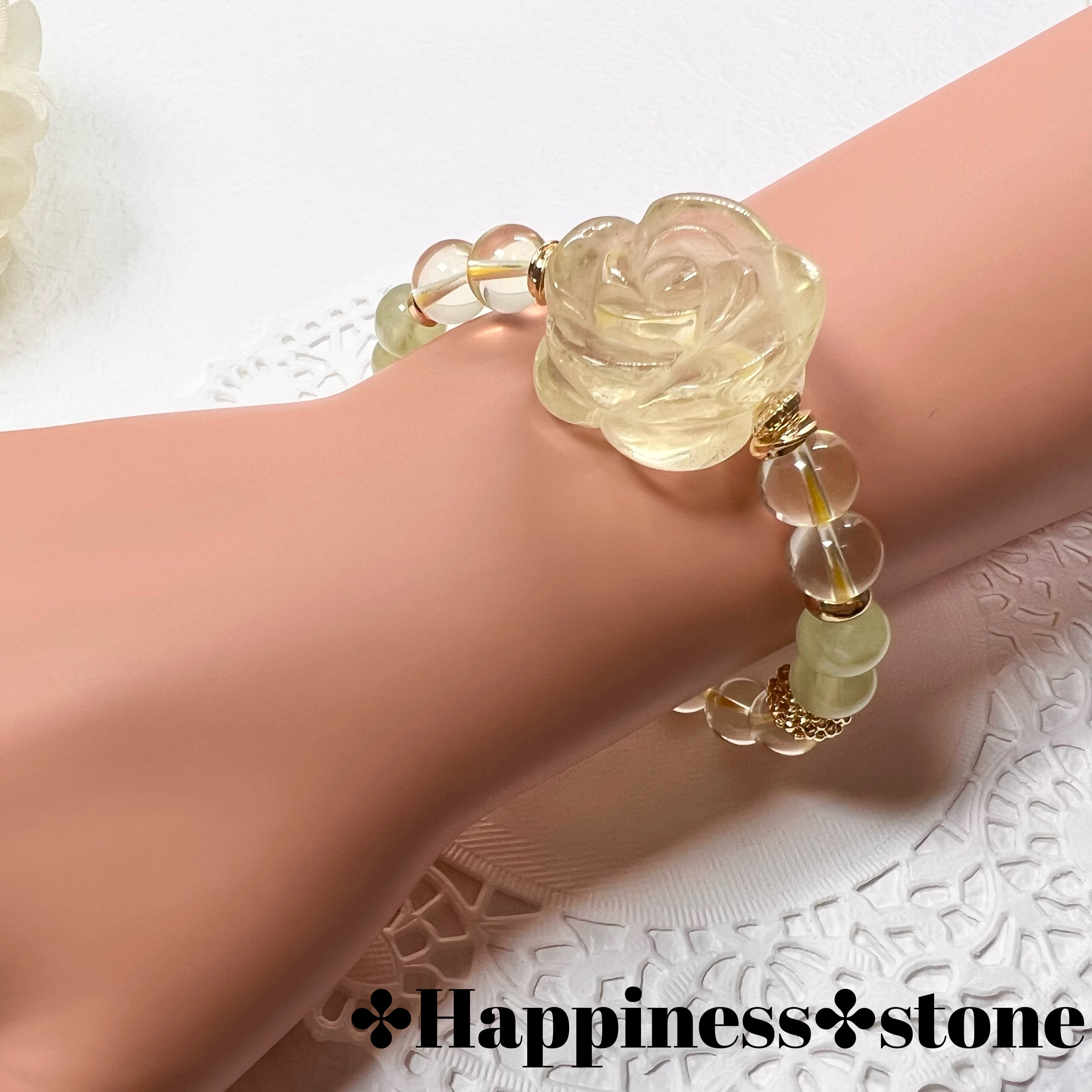 【レモンクォーツ薔薇ブレスレット❁¨̮】♥送料無料♥天然石 パワーストーン