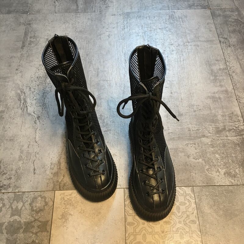 マーティンブーツ女性ins潮2020夏新しい野生の英国スタイルメッシュ通気性のあるリアジッパー厚底ブーツ フェイクシューズ56718090448