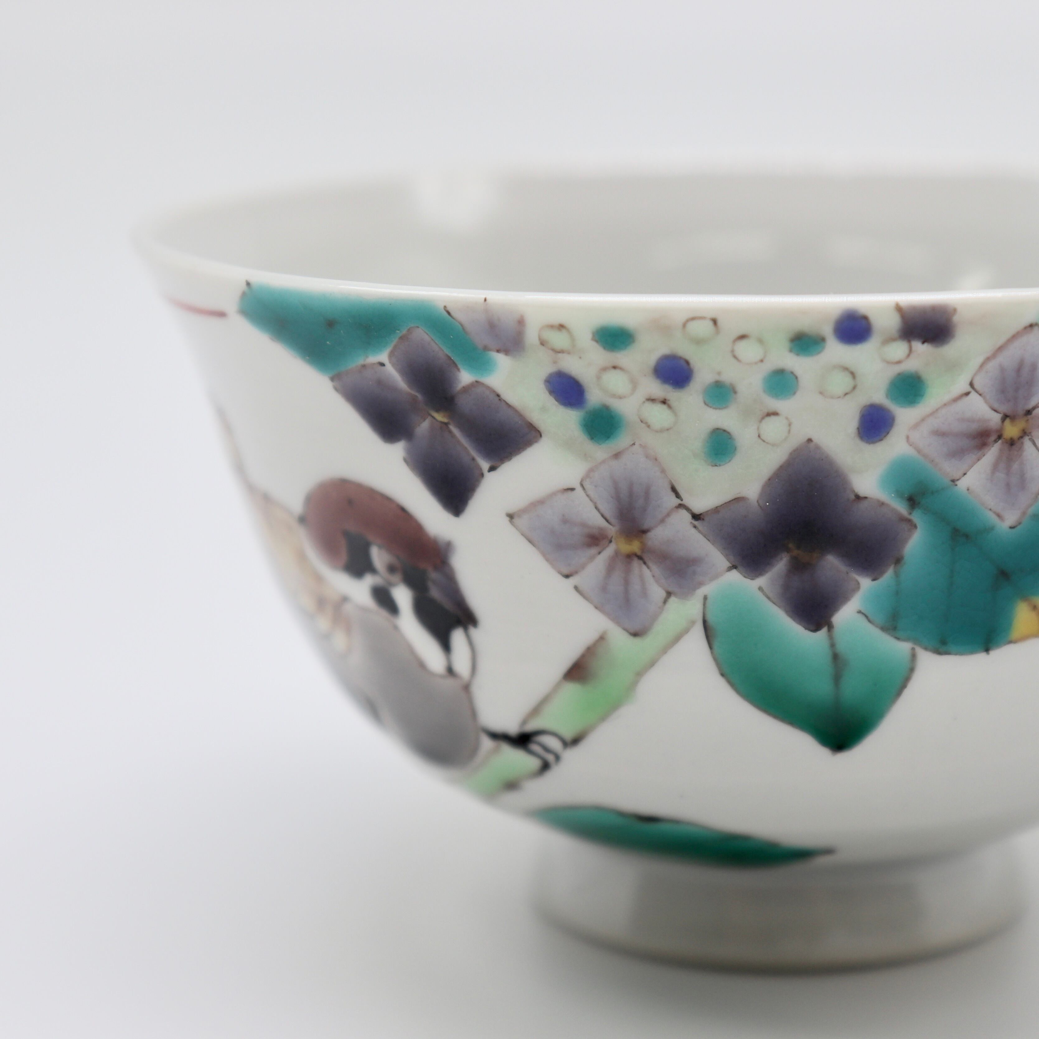 九谷焼 大志窯】色絵花鳥 飯碗 〜額紫陽花に雀〜 | 九谷焼 大志窯