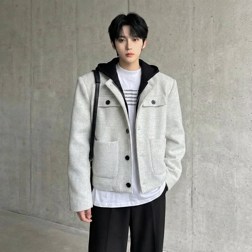 フード付き レイヤードデザインショートジャケット 2カラー D12089