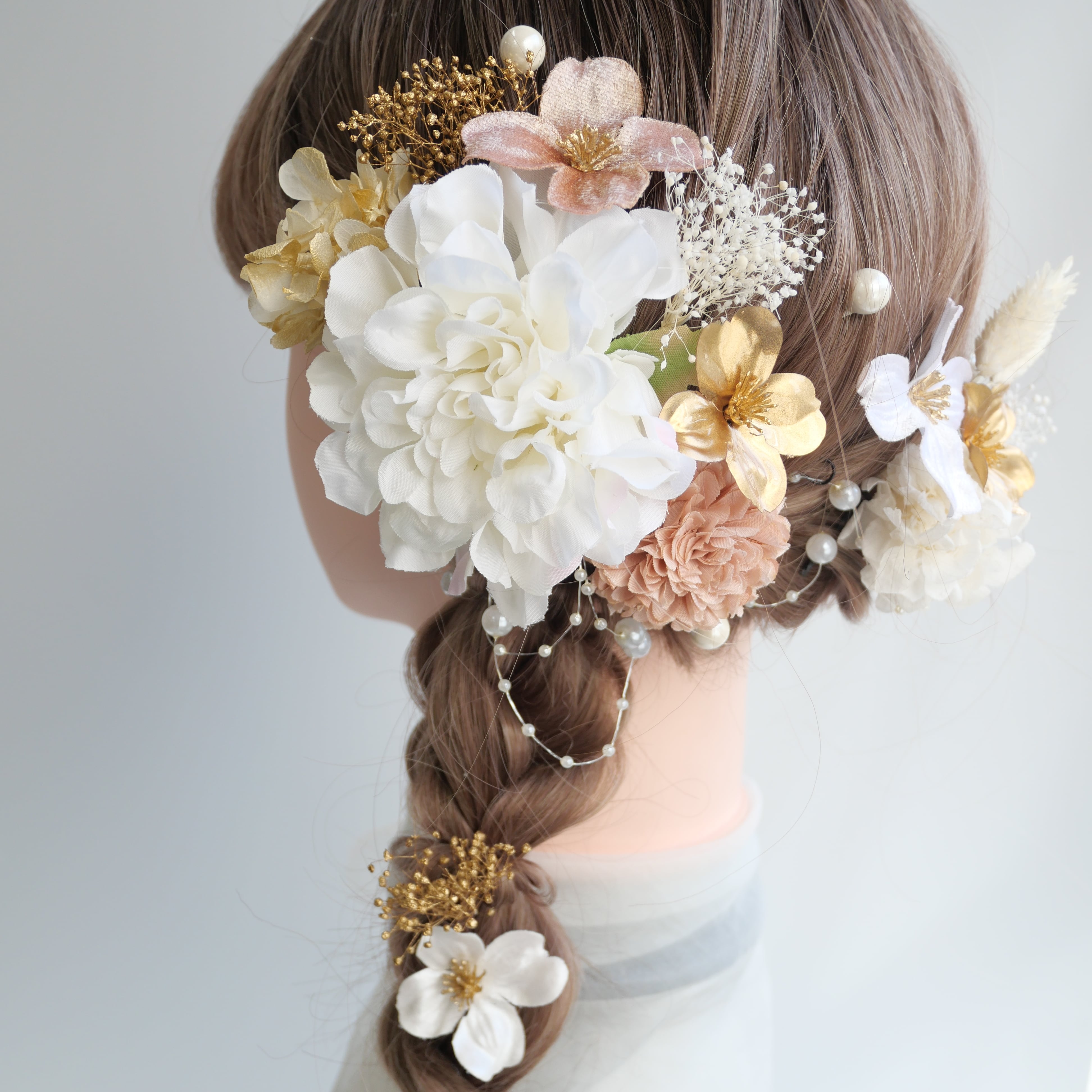 A082 白 ダリアの髪飾り 成人式 卒業式 前撮り 結婚式 水引 | Lomeri